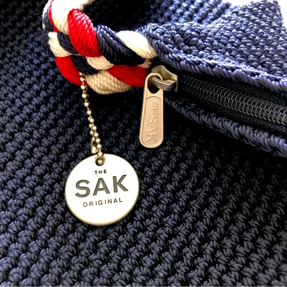 The Sak Original Crocheted Hobo Shoulder Bag Purse Red White Blue Navy - Picture 2 of 8